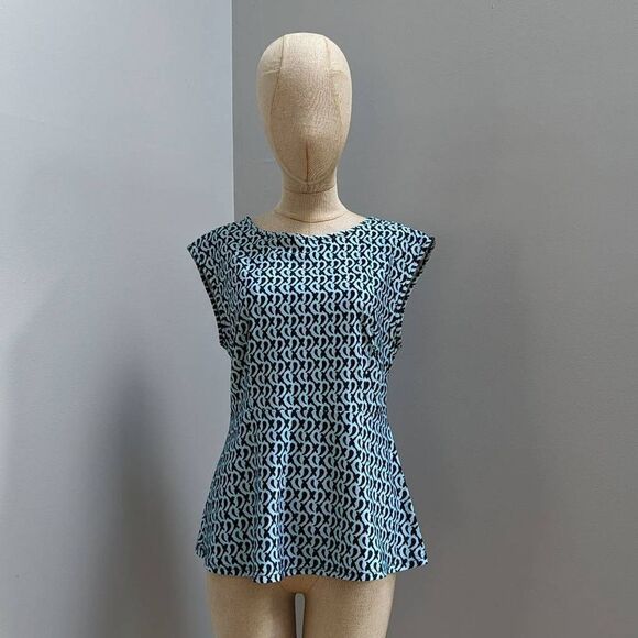 Aryeh Black & Blue Patterned Peplum Top - Picture 1 of 8